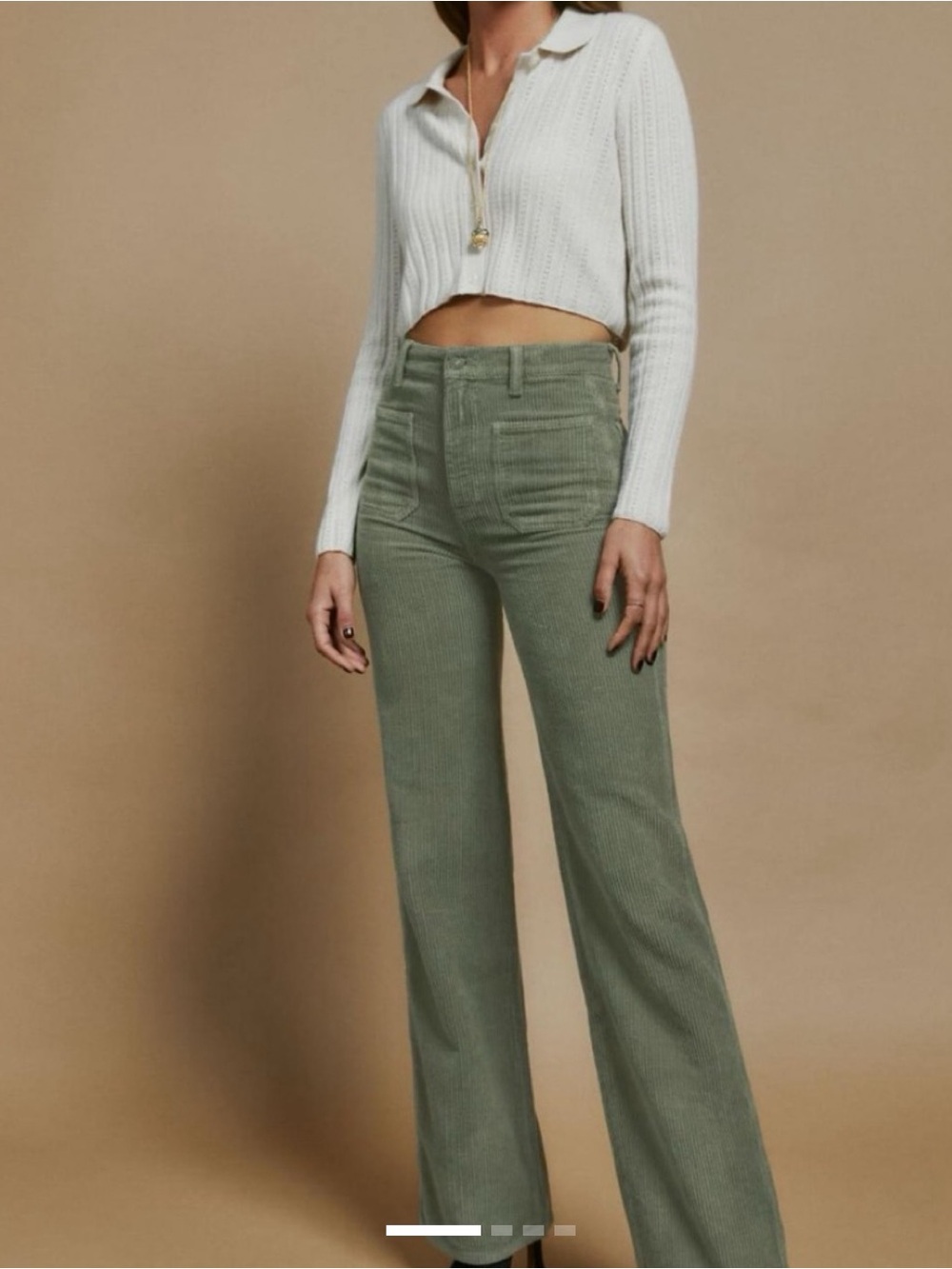 Reformation Alyssa High-Rise Wide Leg Olive Green Corduroy Pants